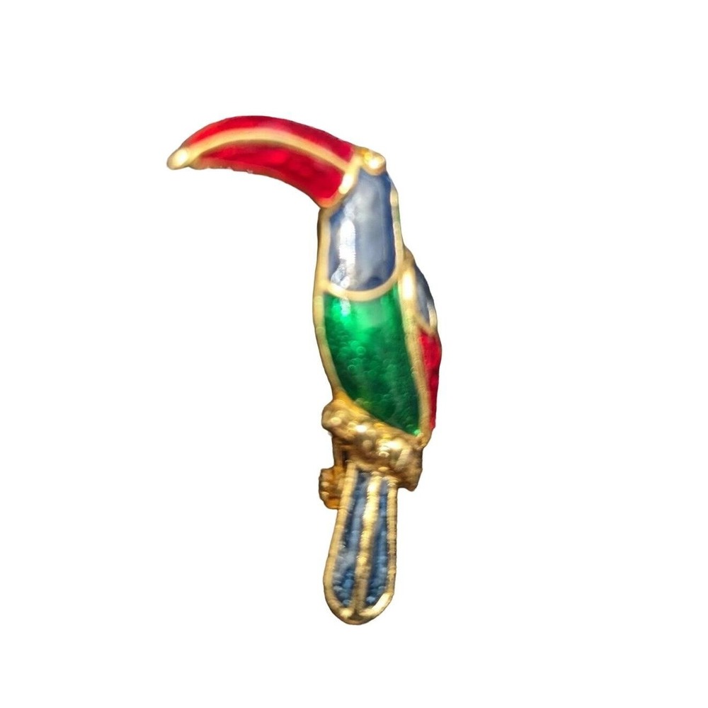 Vintage Toucan Enamel Brooch Pin Multicolor Gold-Tone Bird Jewelry Retro Accesso